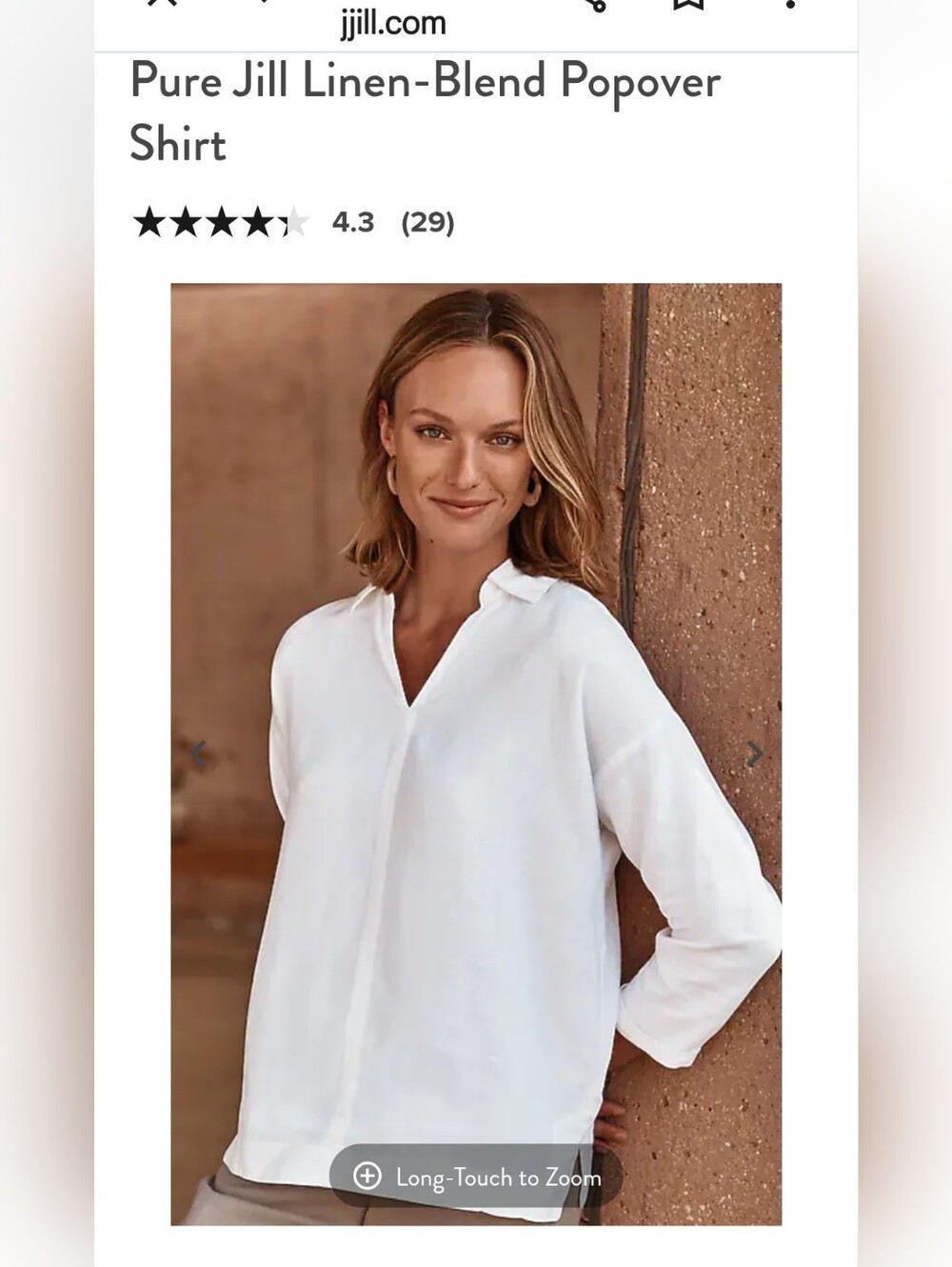 J. Jill White Linen-Blend Popover Shirt